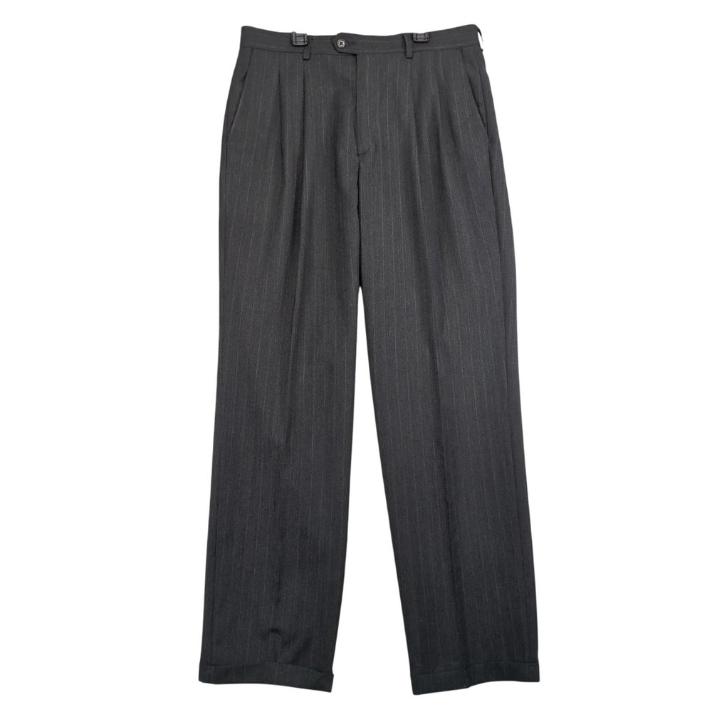 Haggar Black Label Dark Gray Wool Dress Pants Mens 34x33 Pleated Cuffed Academia